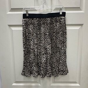 new directions Leopard Print Pleated Skirt - Black and Beige
